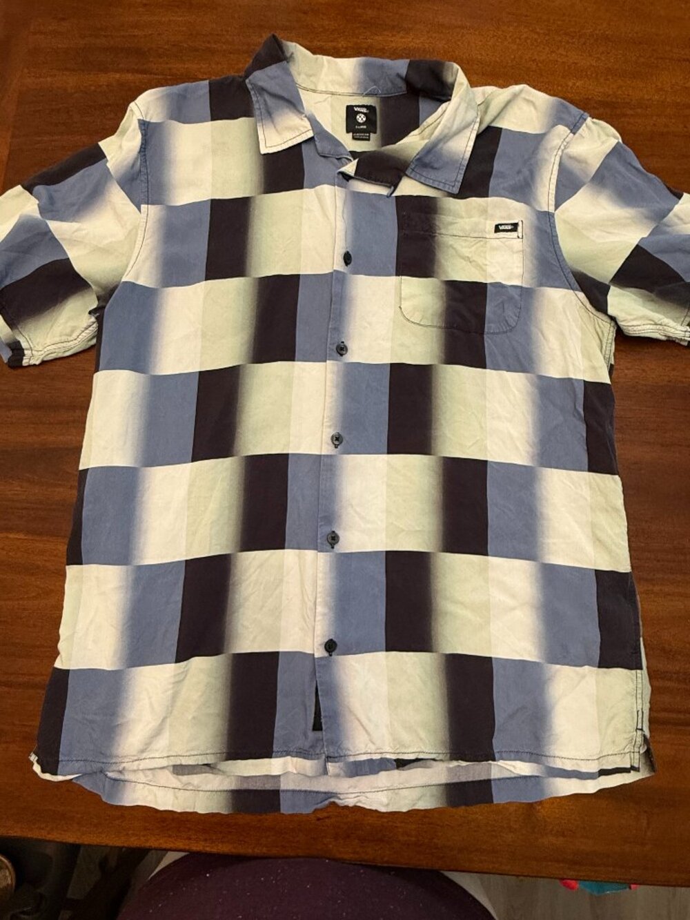Vans Mens XL Blue Checkerboard Button Up Shirt Y2K Skate Streetwear Classic 4236